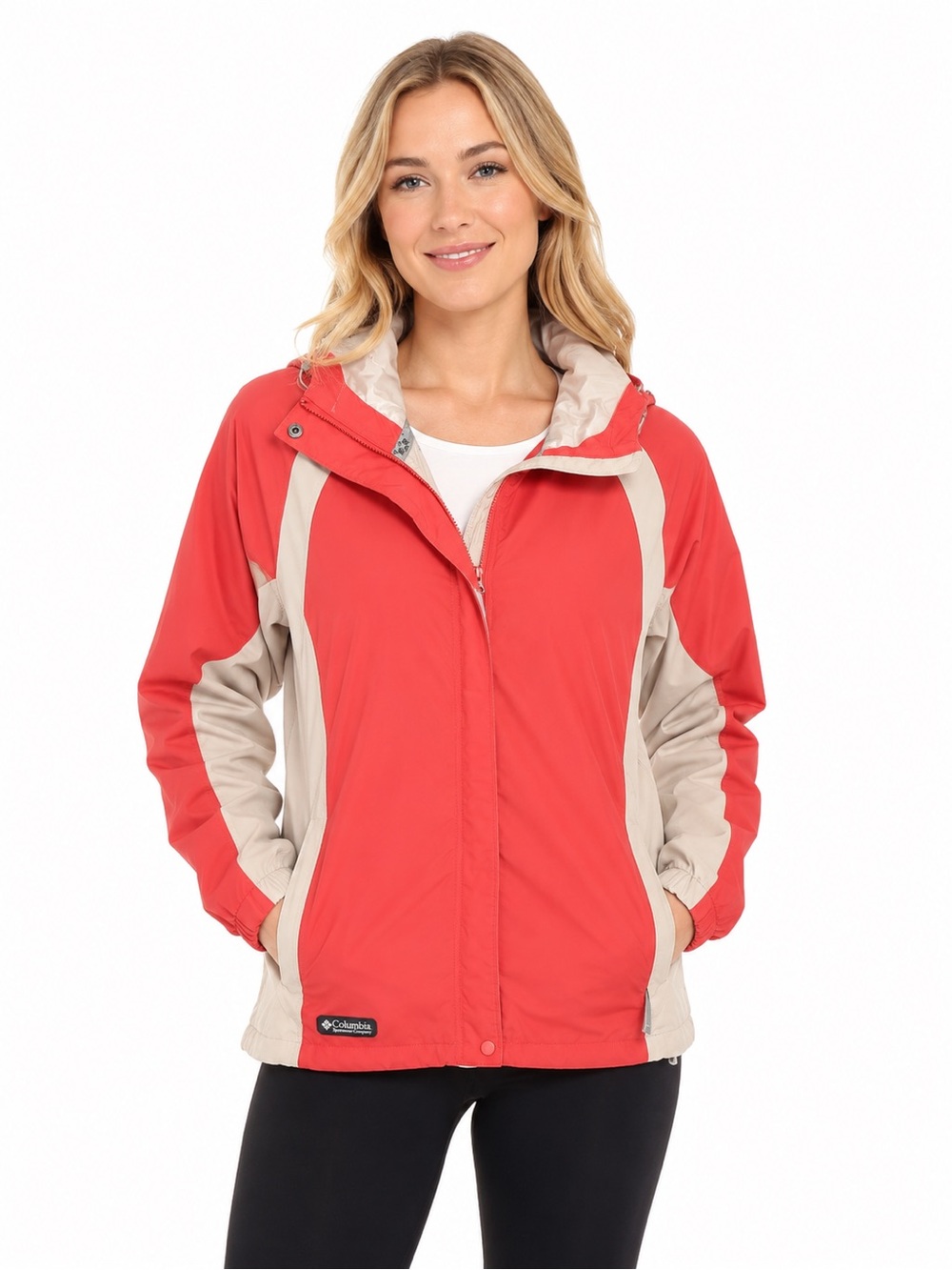 COLUMBIA Coral White Rain Jacket Medium M CDW EUC $75